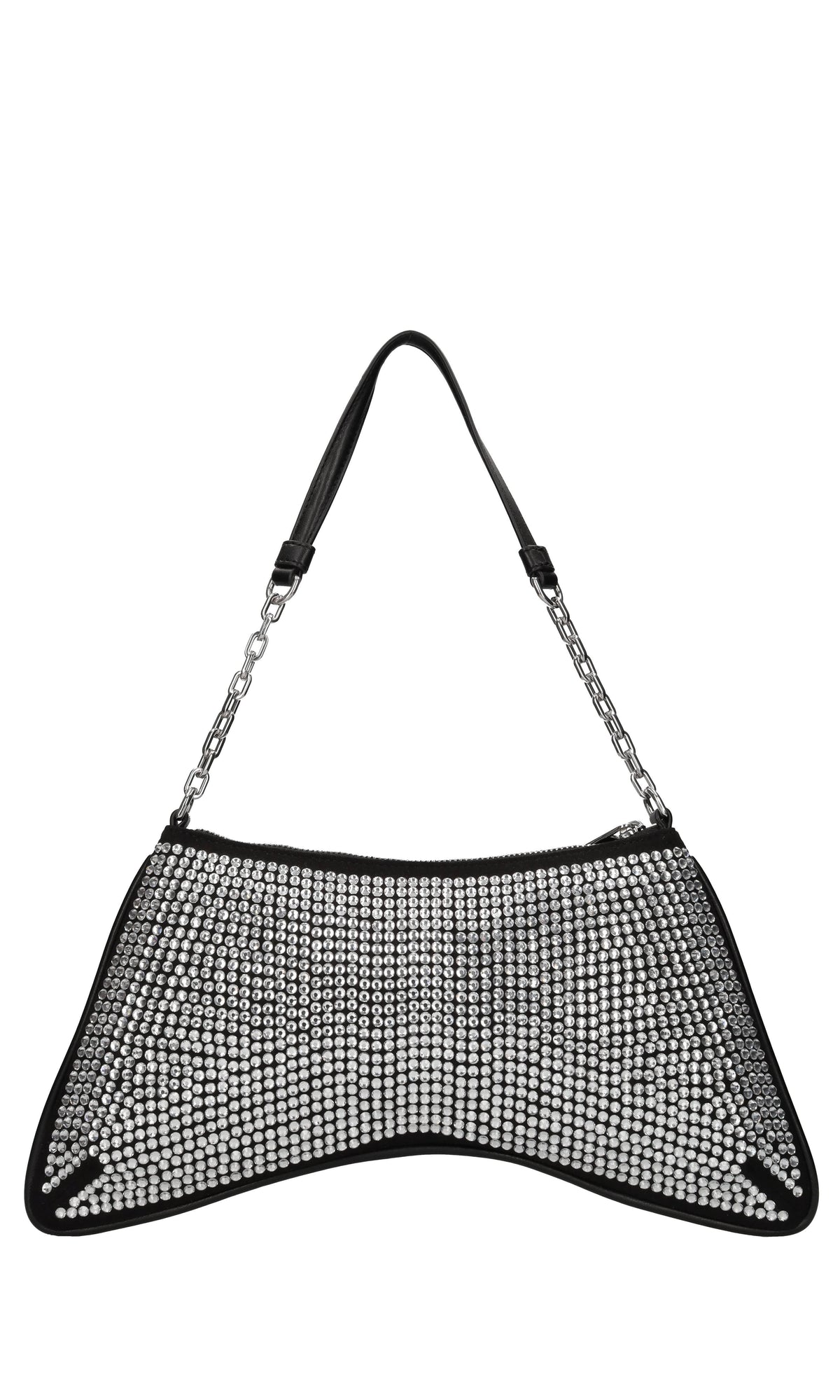 Borsa in tessuto con strass ed ecopelle 