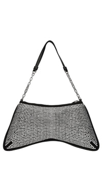 Borsa in tessuto con strass ed ecopelle 