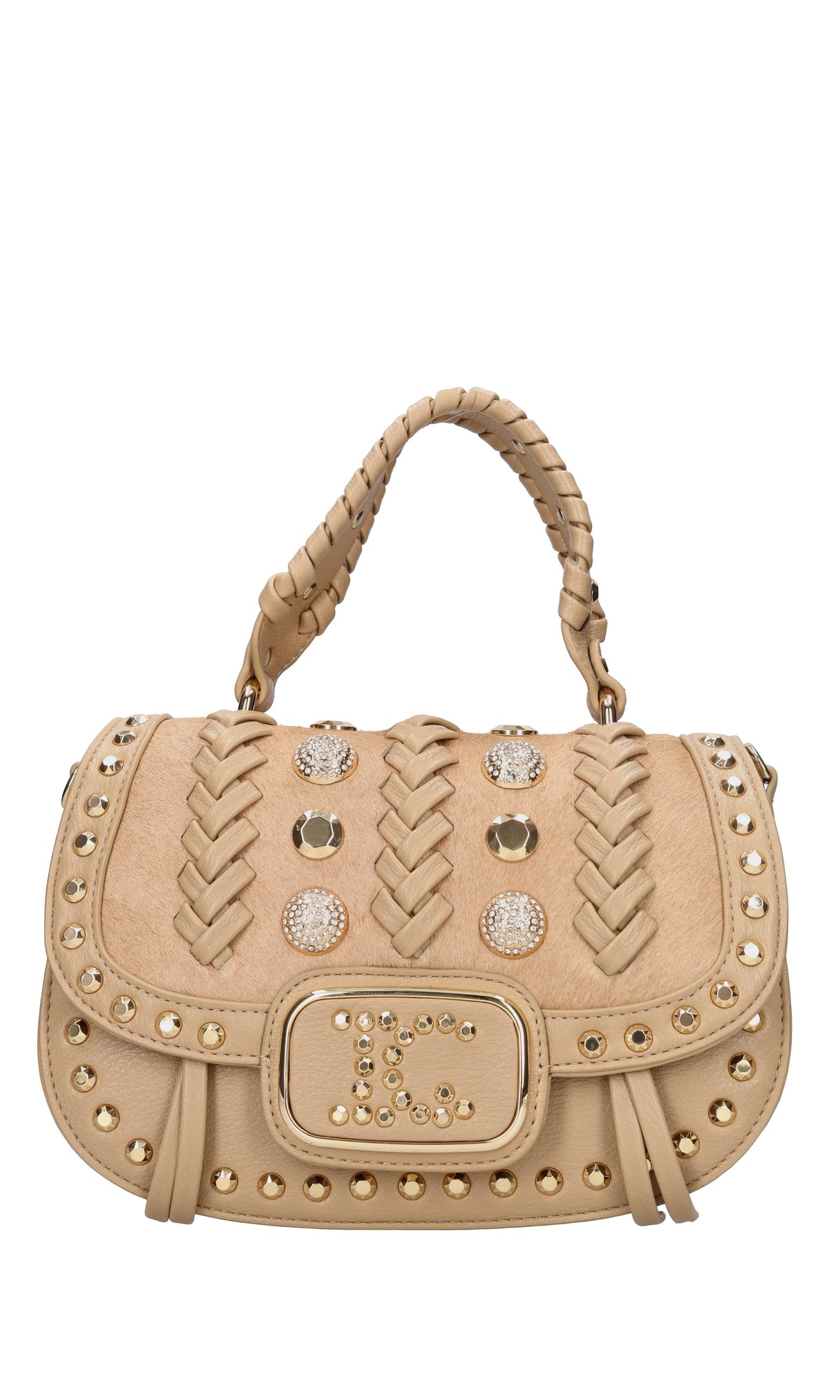 Borsa in ecopelle con borchie e strass 