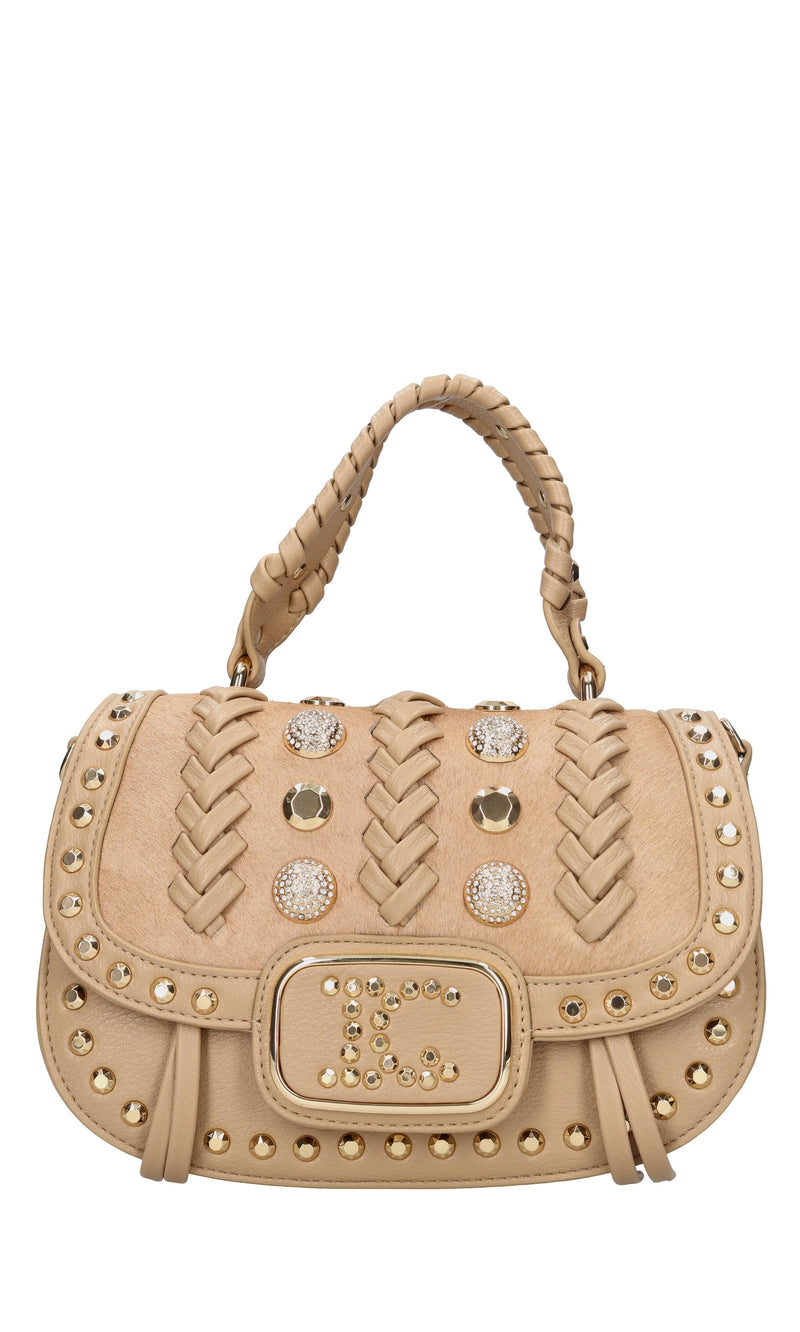 Borsa in ecopelle con borchie e strass 