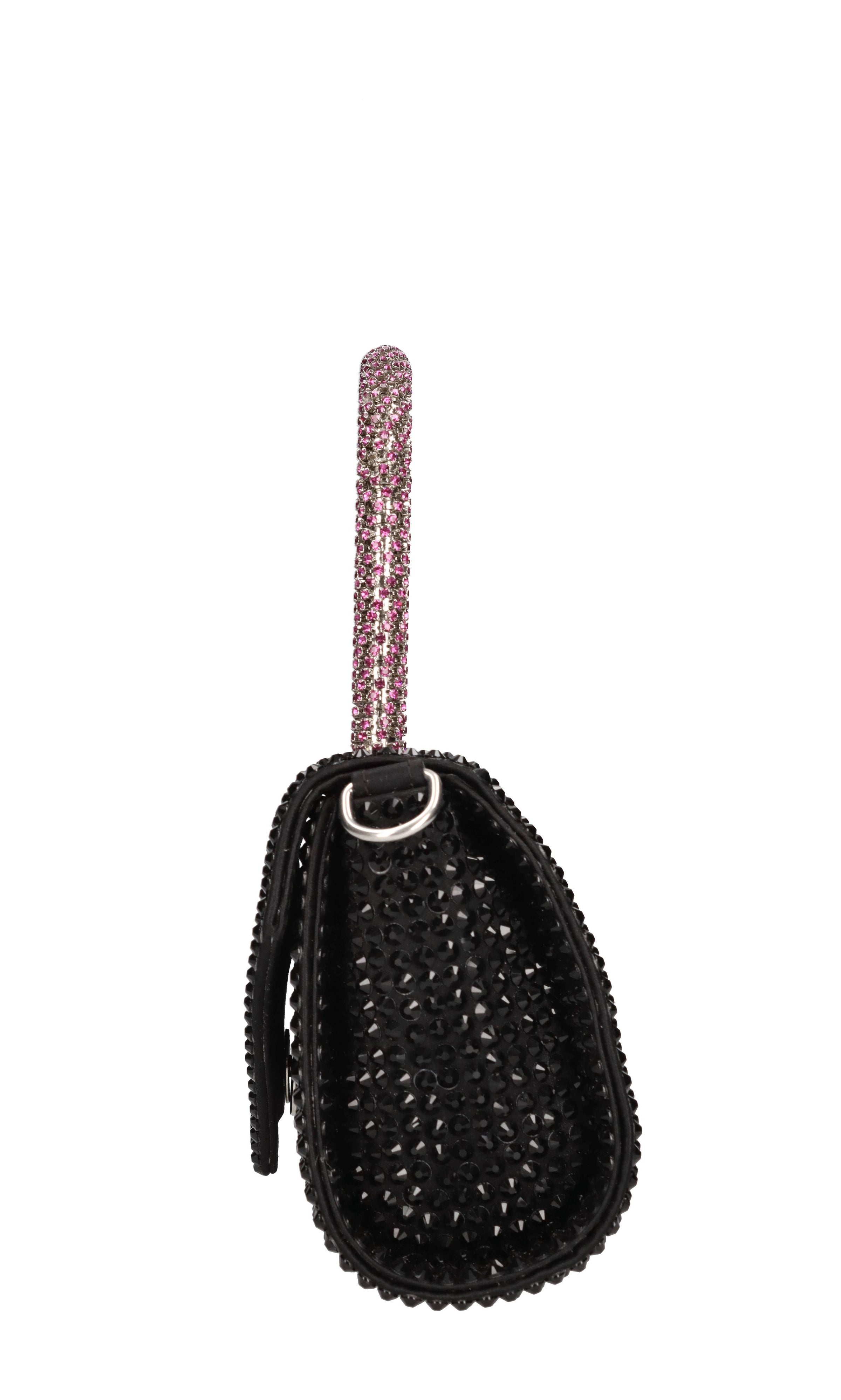 Borsa mini Cookie in raso e strass 
