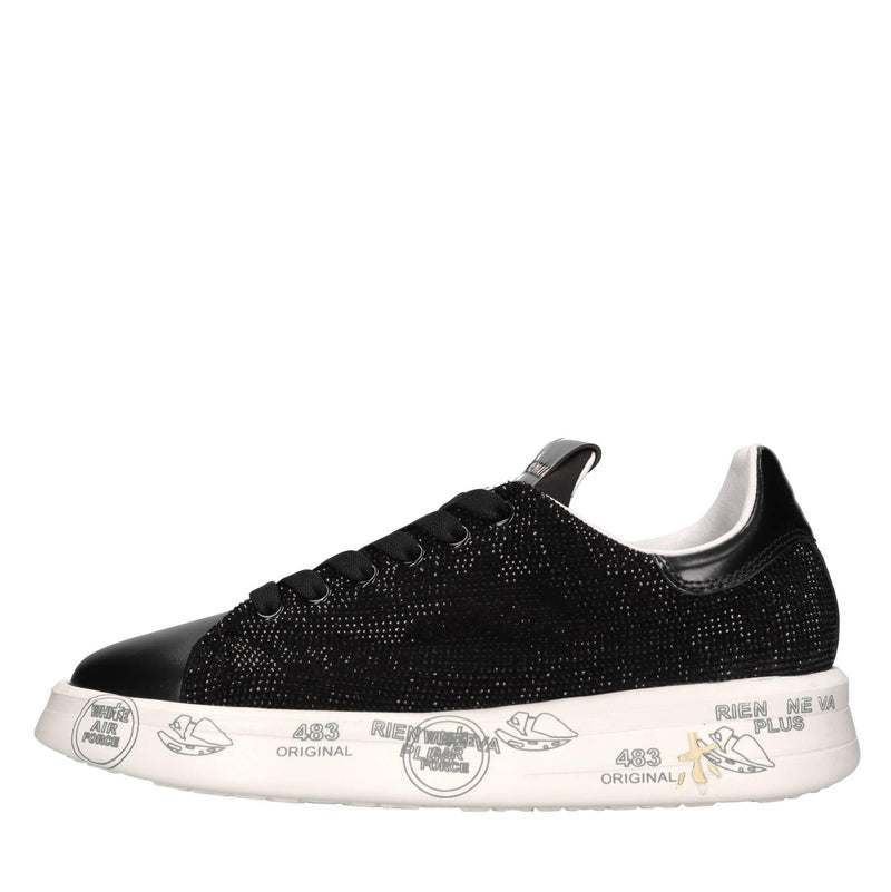 Sneakers in pelle tessuto e strass 