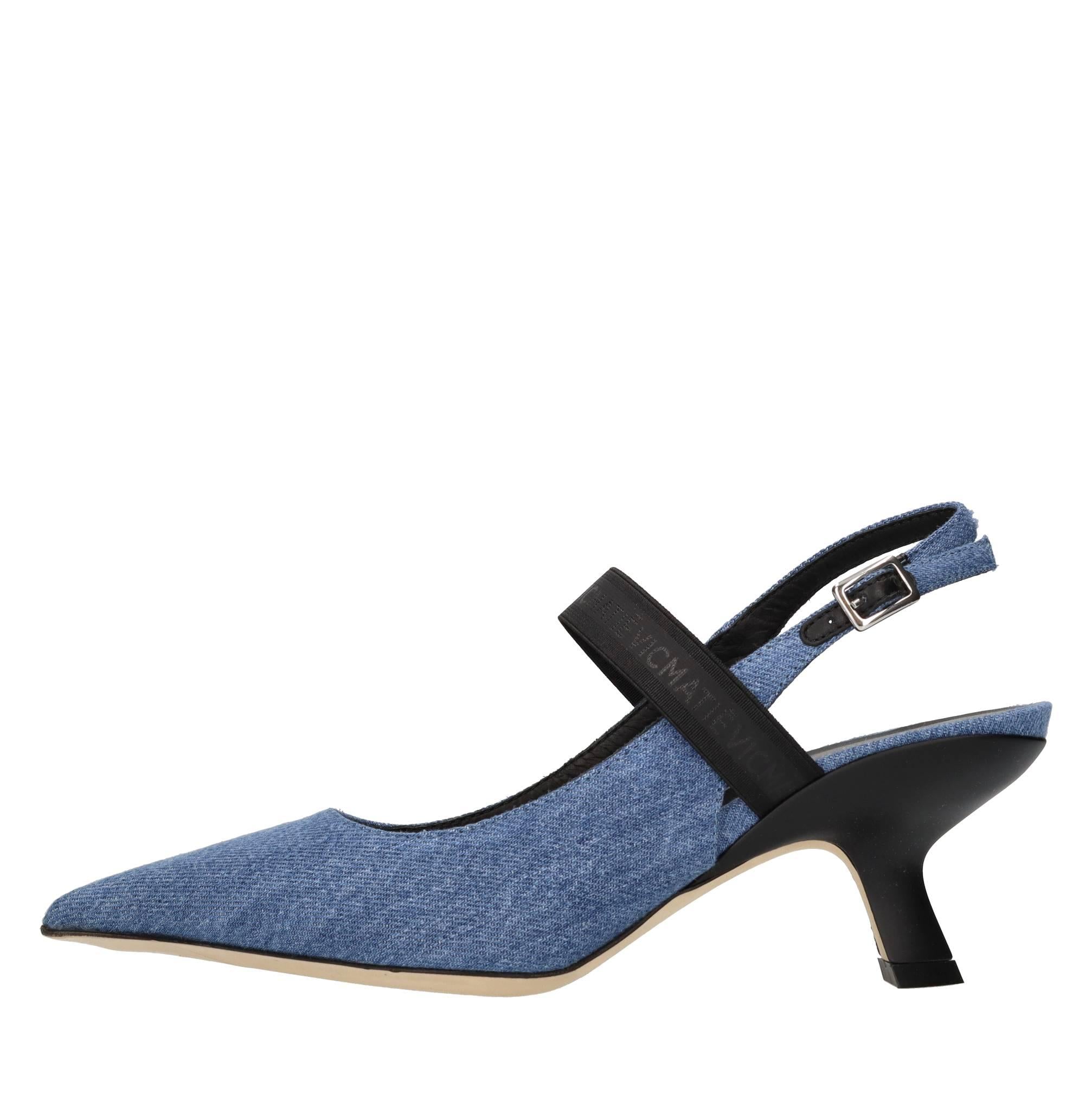 Décolleté slingback in denim 
