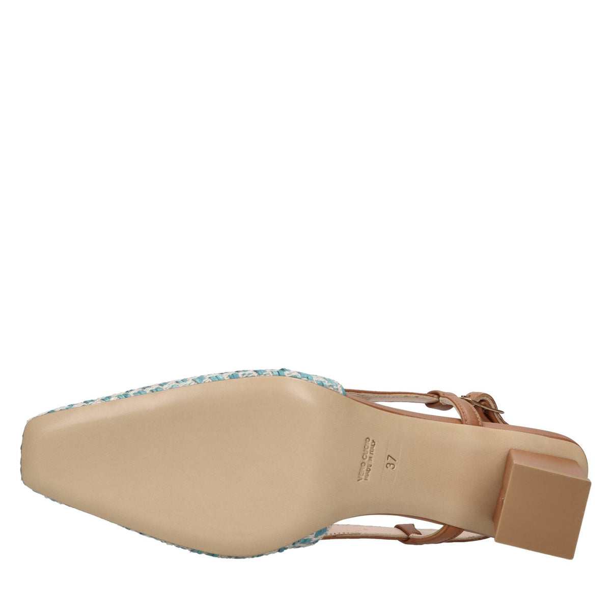 Décolleté slingback in rafia e pelle 