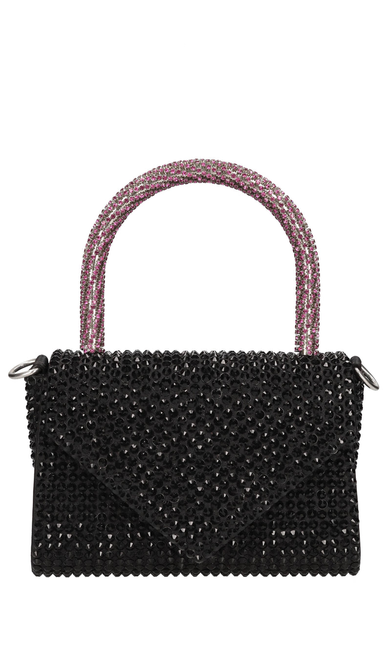 Borsa mini Cookie in raso e strass 