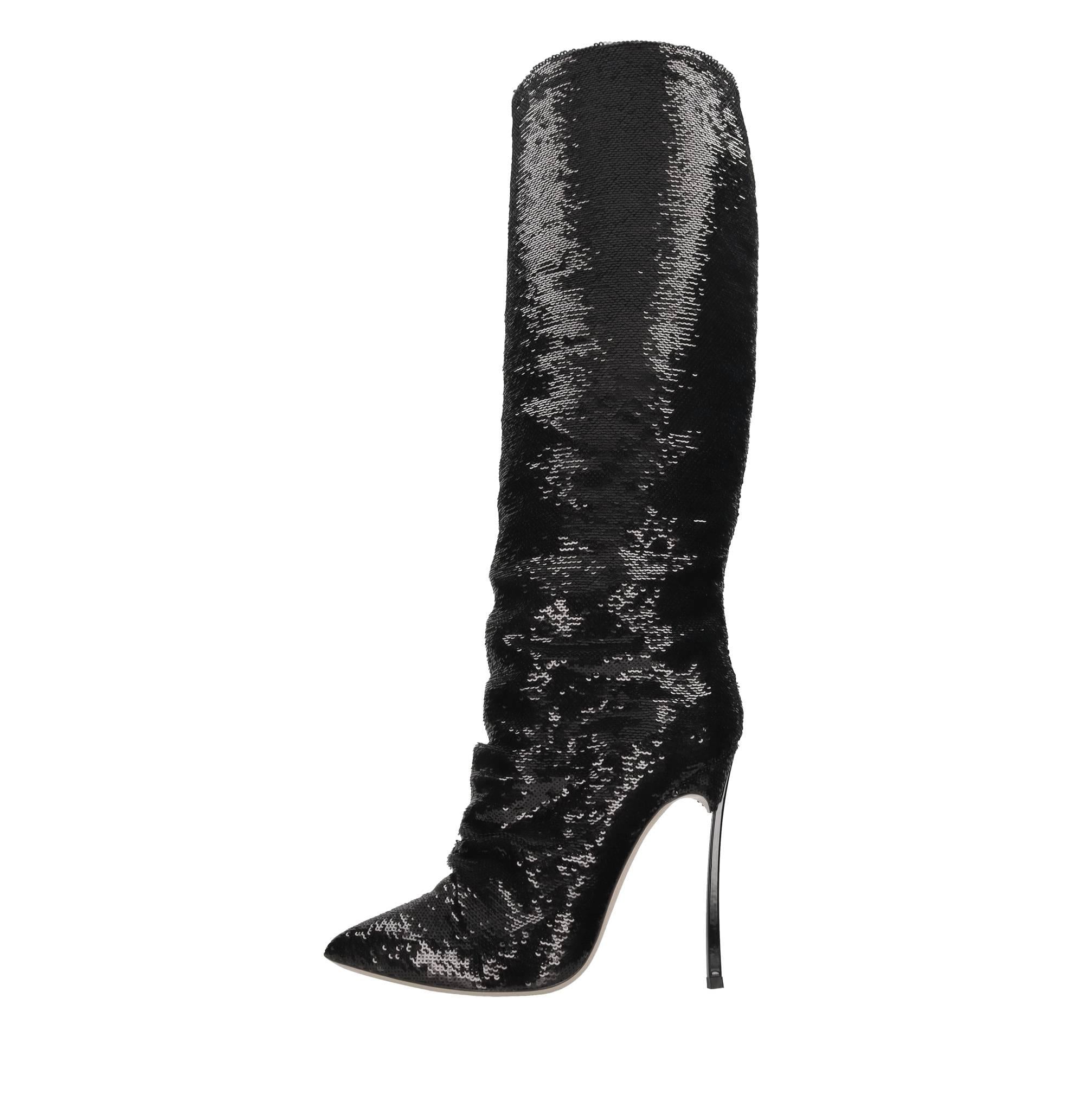 Stivali blade in paillettes e pelle 