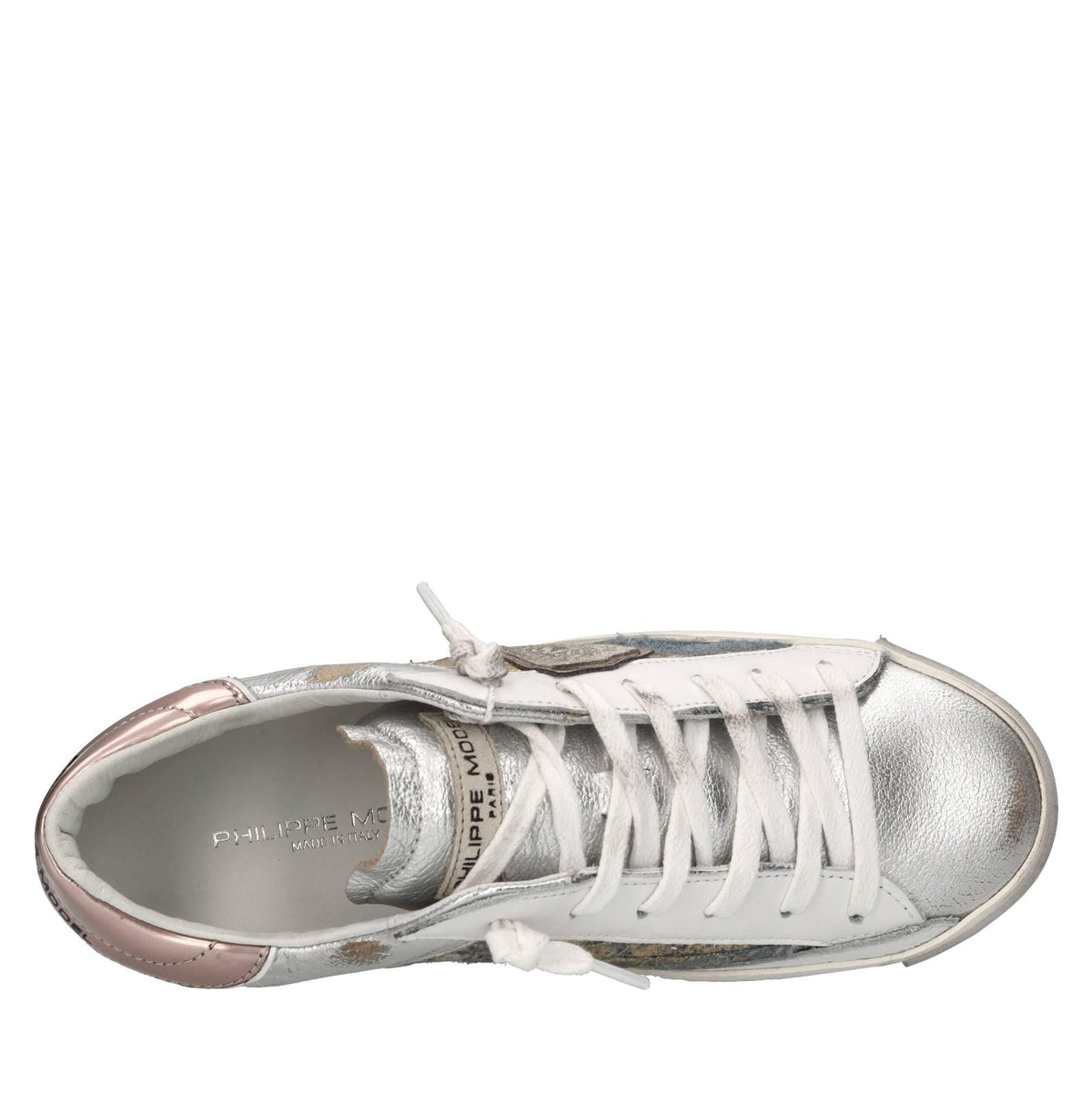 Sneakers in pelle,tessuto e glitter 