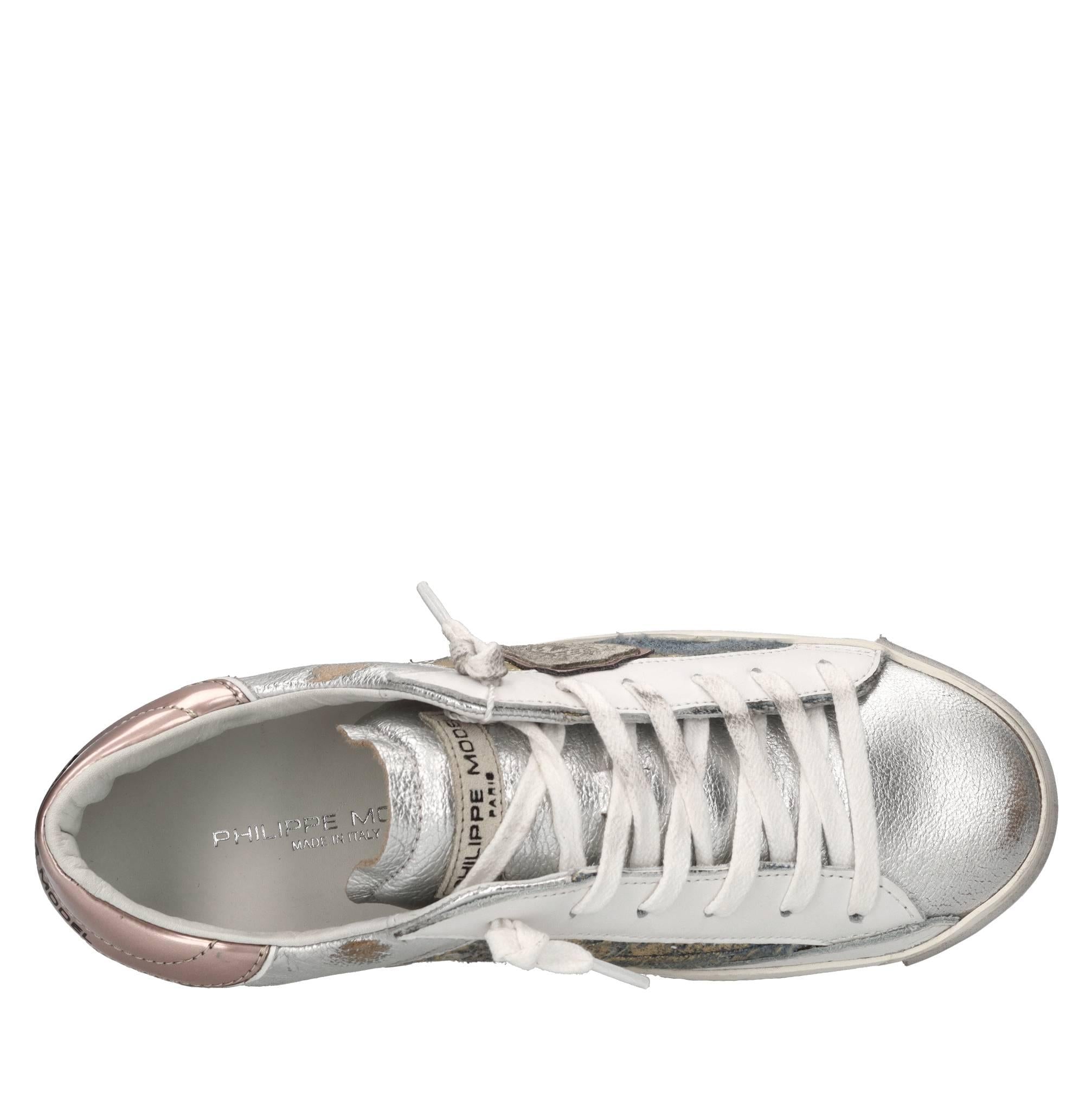 Sneakers in pelle,tessuto e glitter 