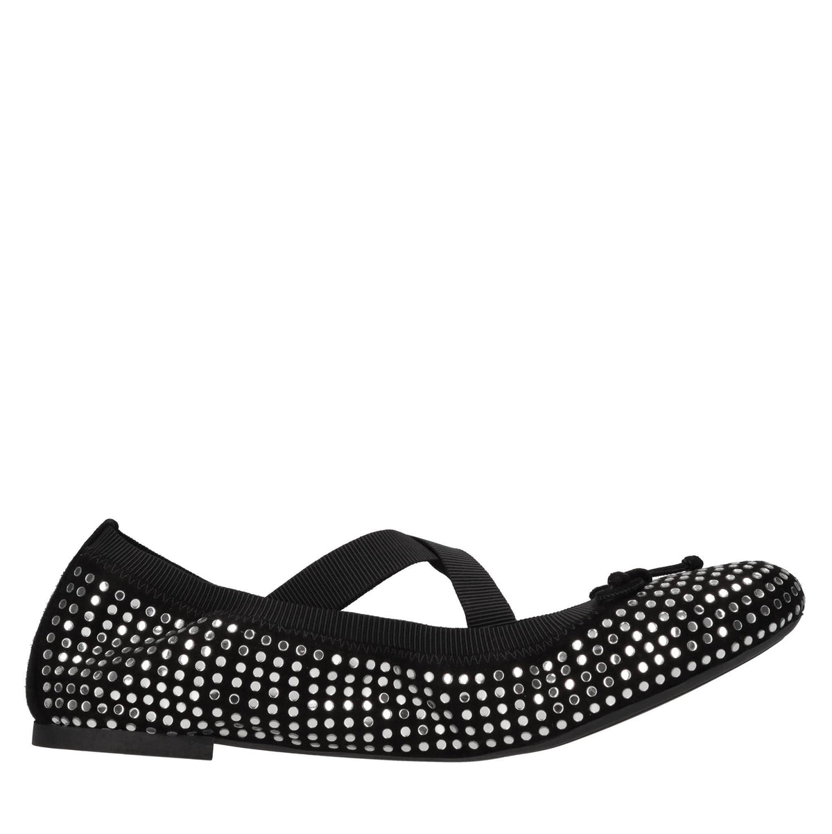 Ballerine in camoscio,tessuto elastico e strass 