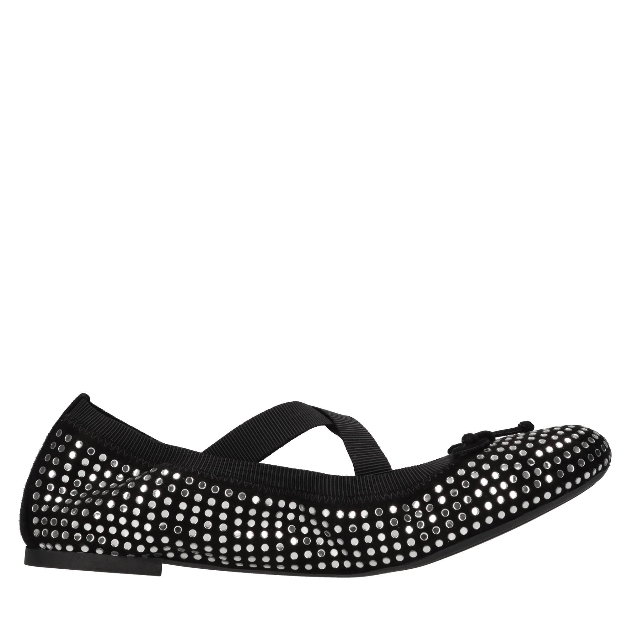 Ballerine in camoscio,tessuto elastico e strass 