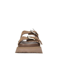 Mules in camoscio e pelle con borchie 