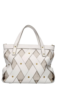 Borsa in pelle e tessuto 