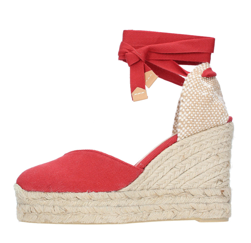 Sandali con zeppa in tessuto e corda 