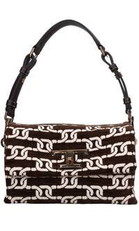 Borsa in pelle e tessuto 