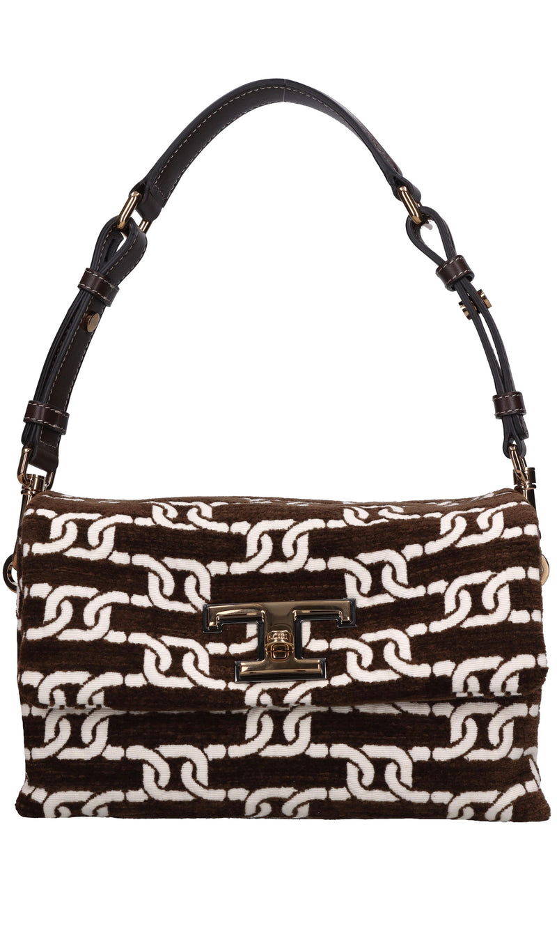 Borsa in pelle e tessuto 