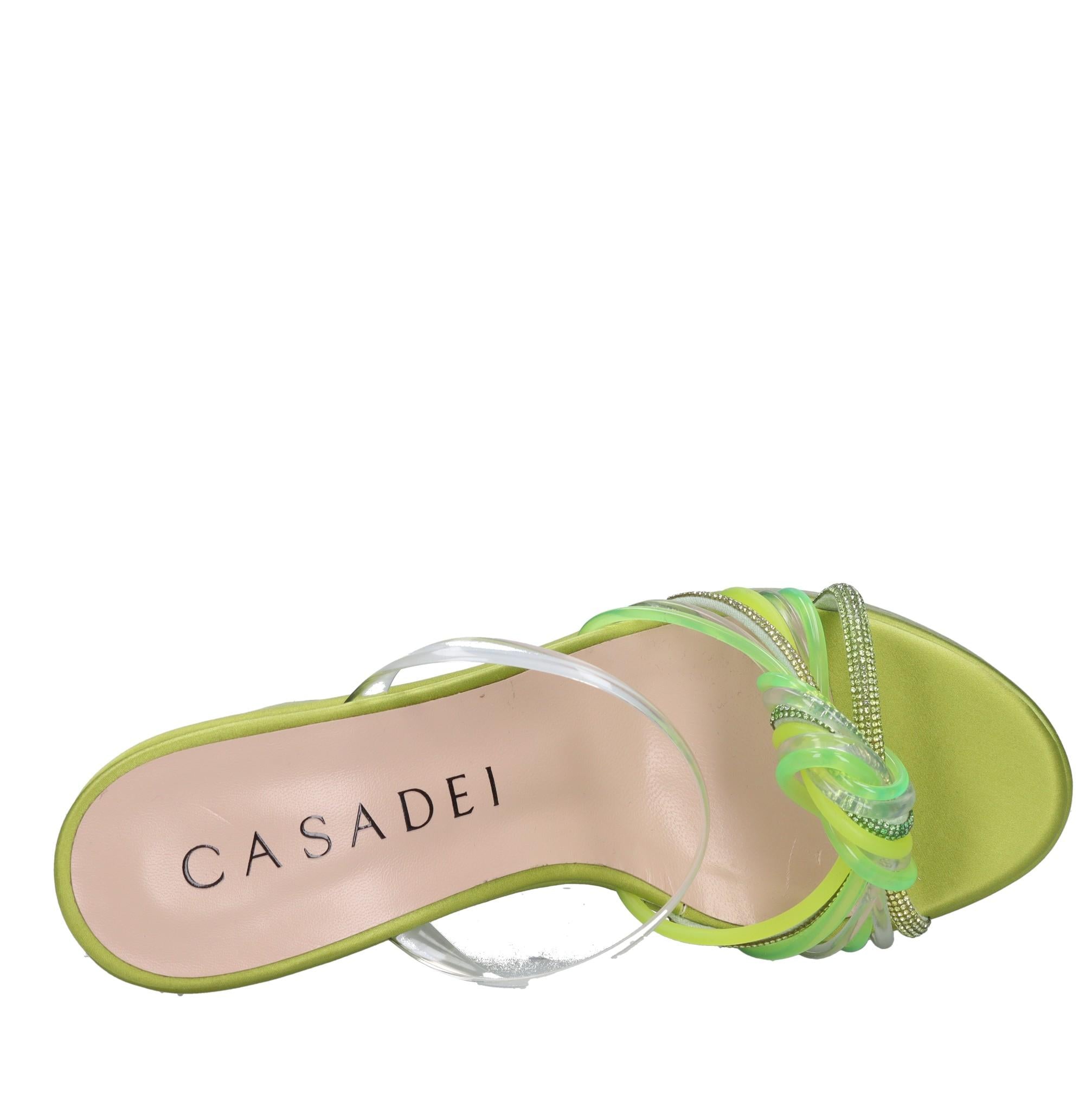 Mules Zeppa in raso plexi e strass 