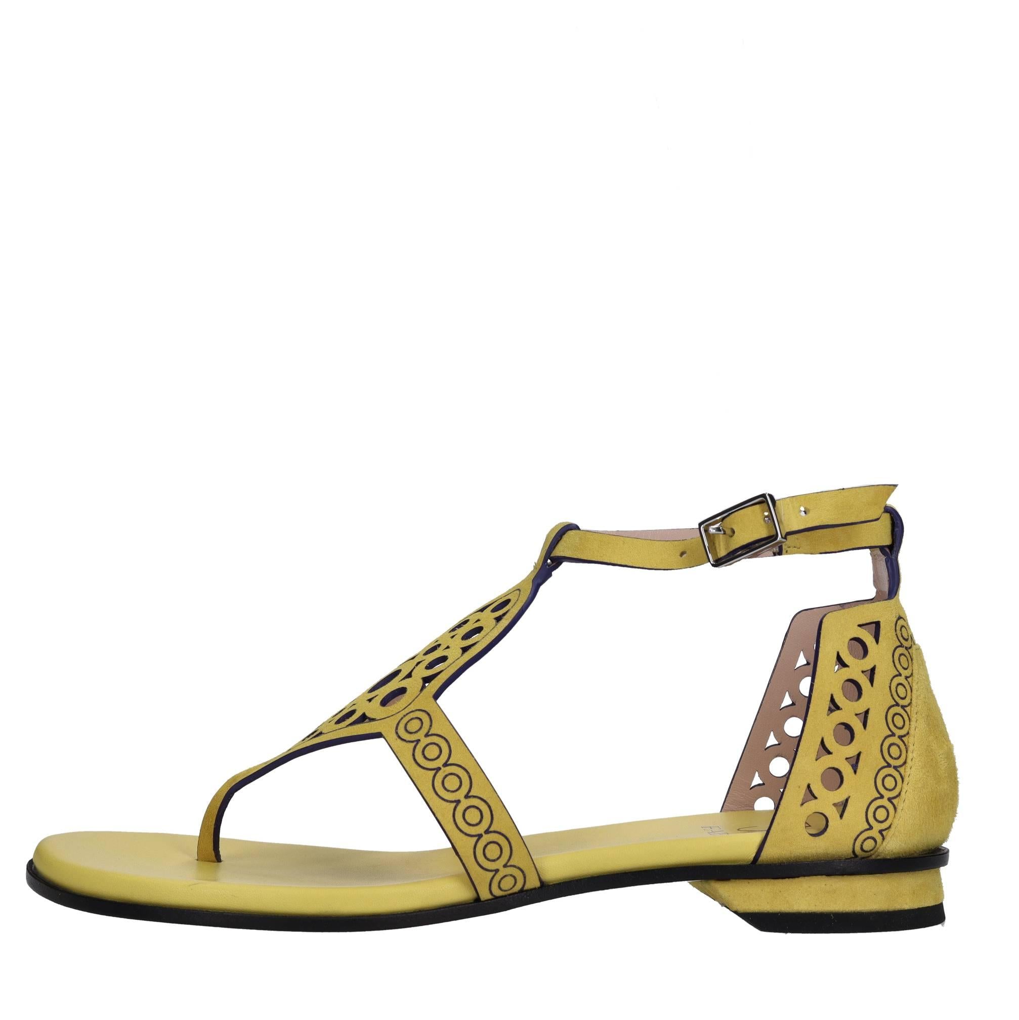 Sandali flat infradito in pelle e camoscio 