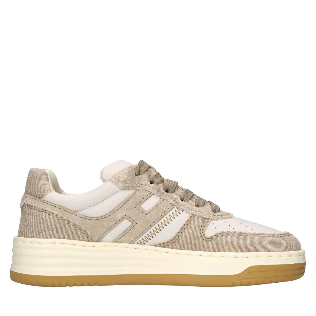 Sneakers in pelle e tessuto denim 