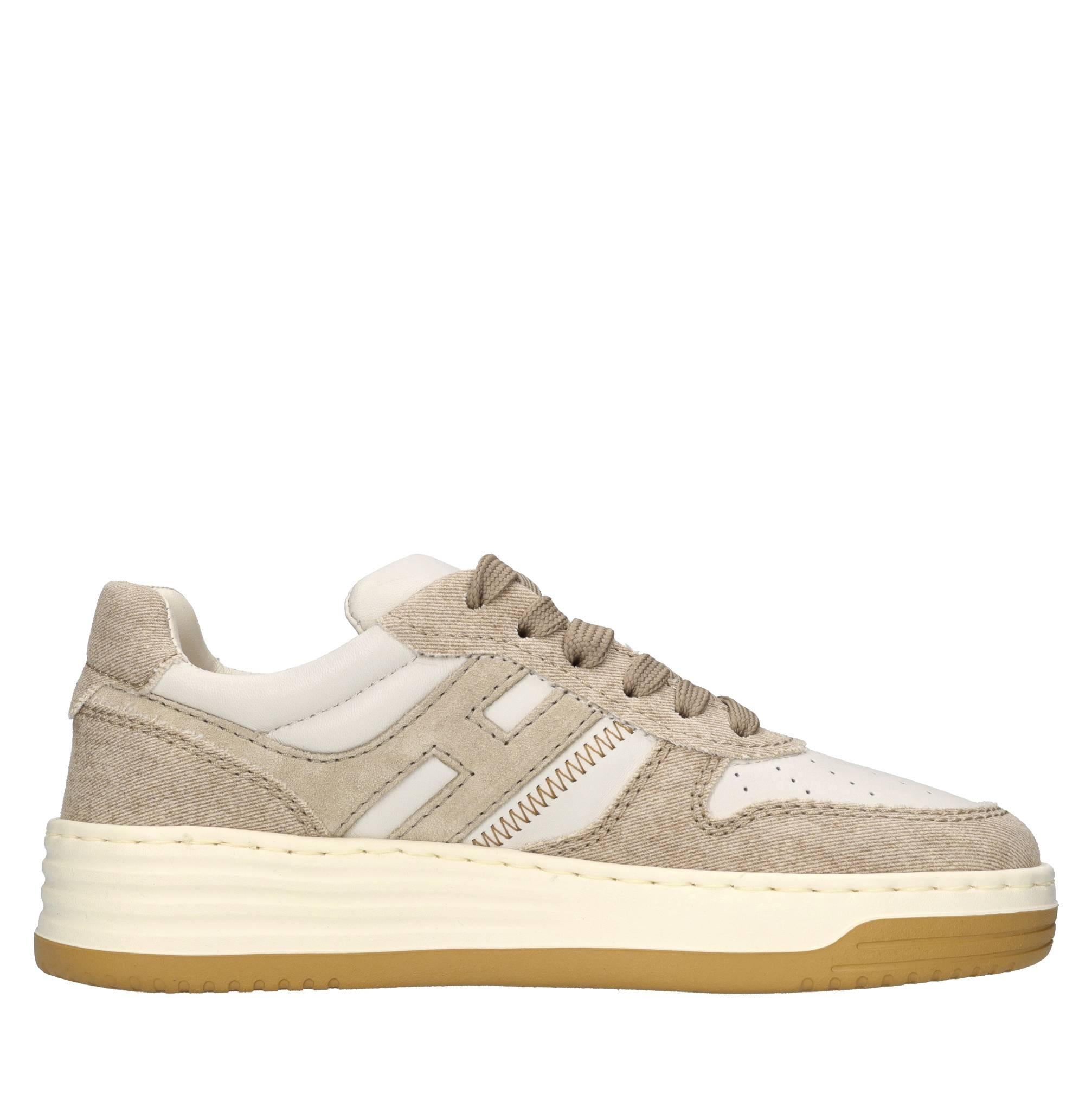 Sneakers in pelle e tessuto denim 