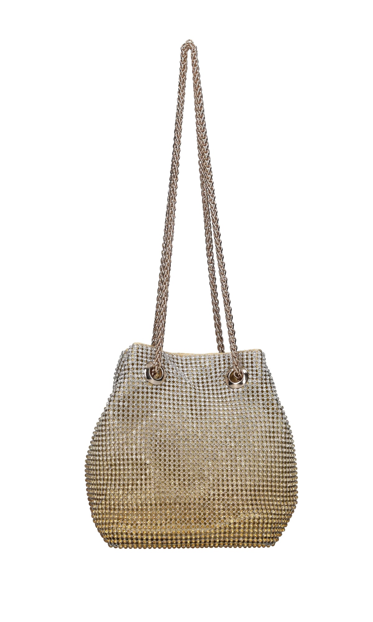 Mini secchiello in raso e maglia metallica in strass 