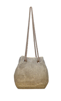 Mini secchiello in raso e maglia metallica in strass 