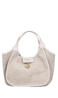 Borsa in pelle e tessuto 