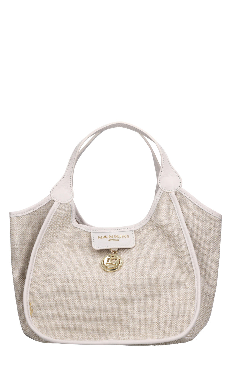 Borsa in pelle e tessuto 