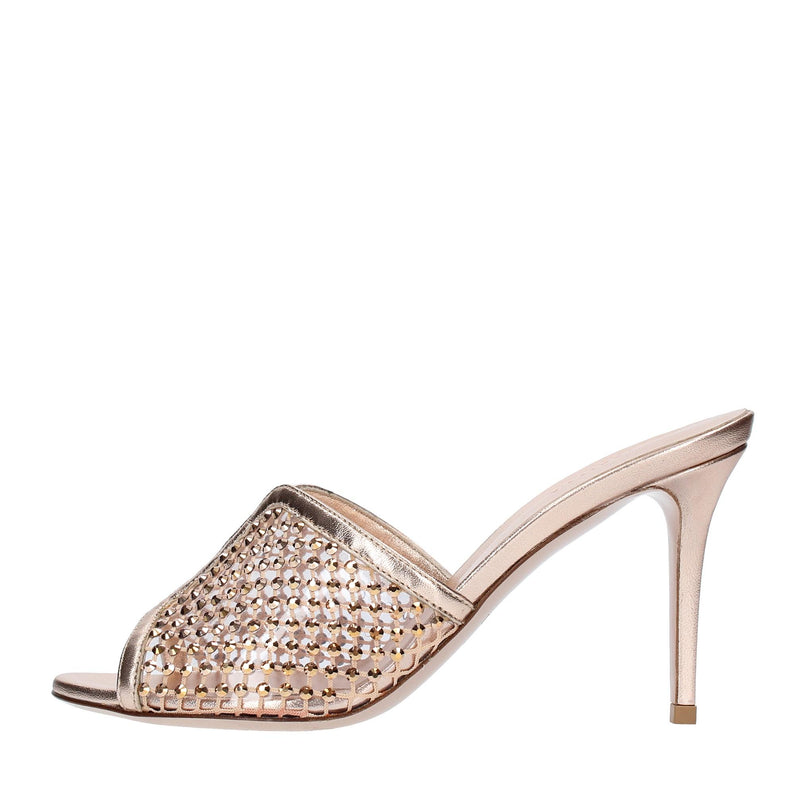 Mules in pelle tessuto e PVC 