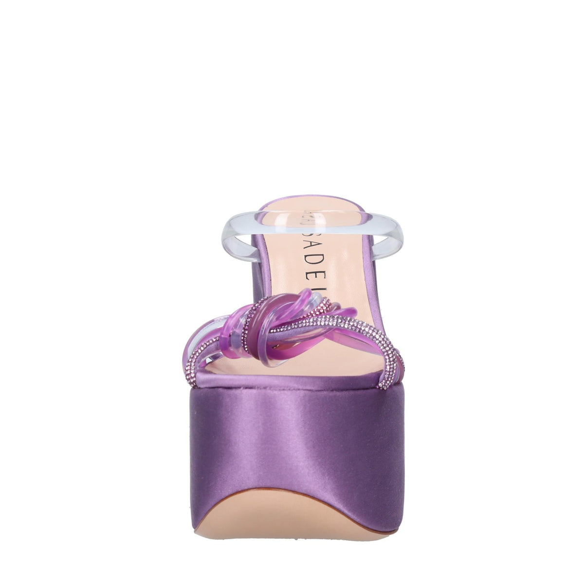 Mules Zeppa in raso plexi e strass 