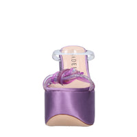 Mules Zeppa in raso plexi e strass 