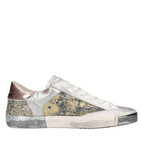Sneakers in pelle,tessuto e glitter 
