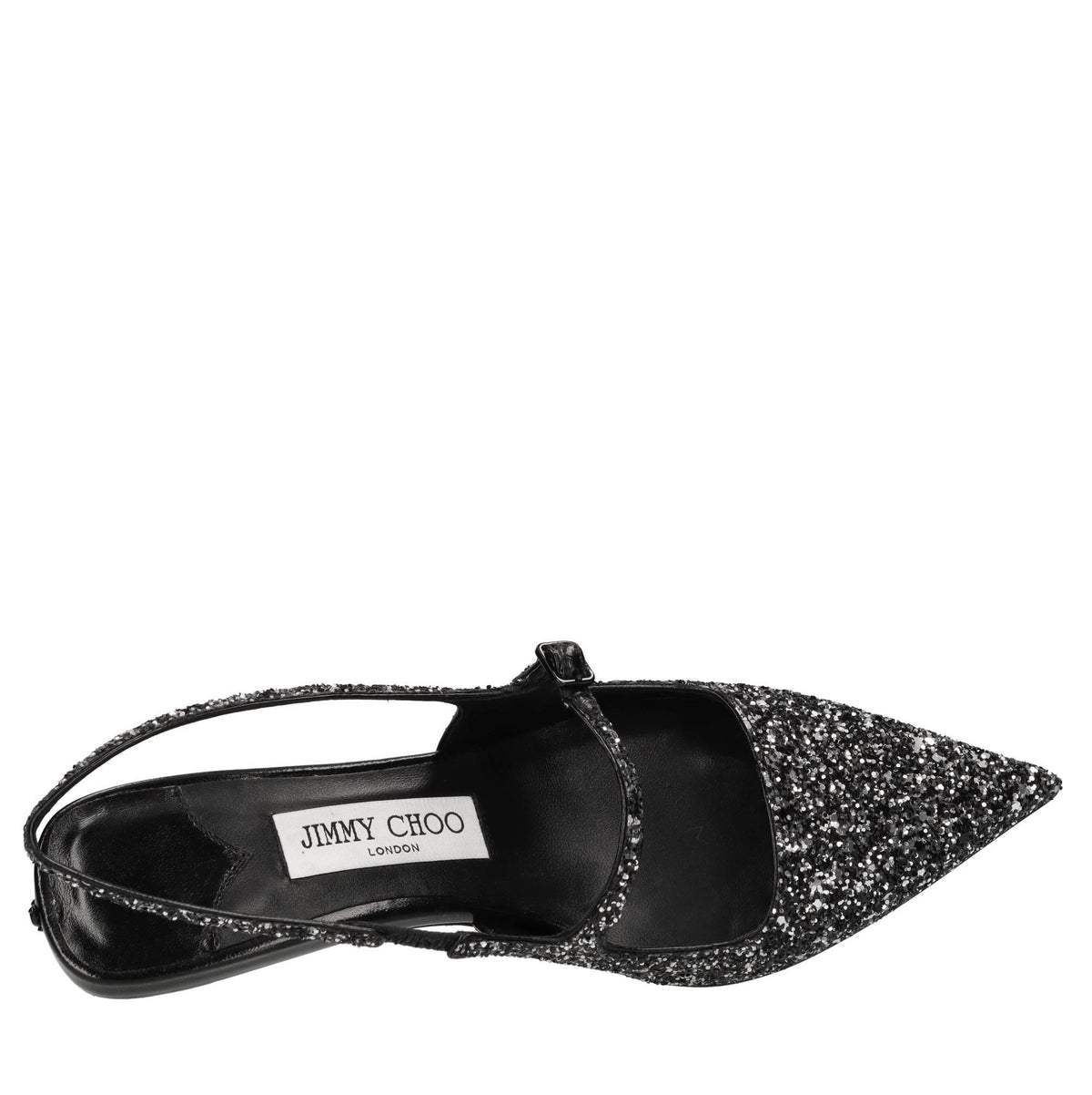 Décolleté slingback in pelle e glitter 