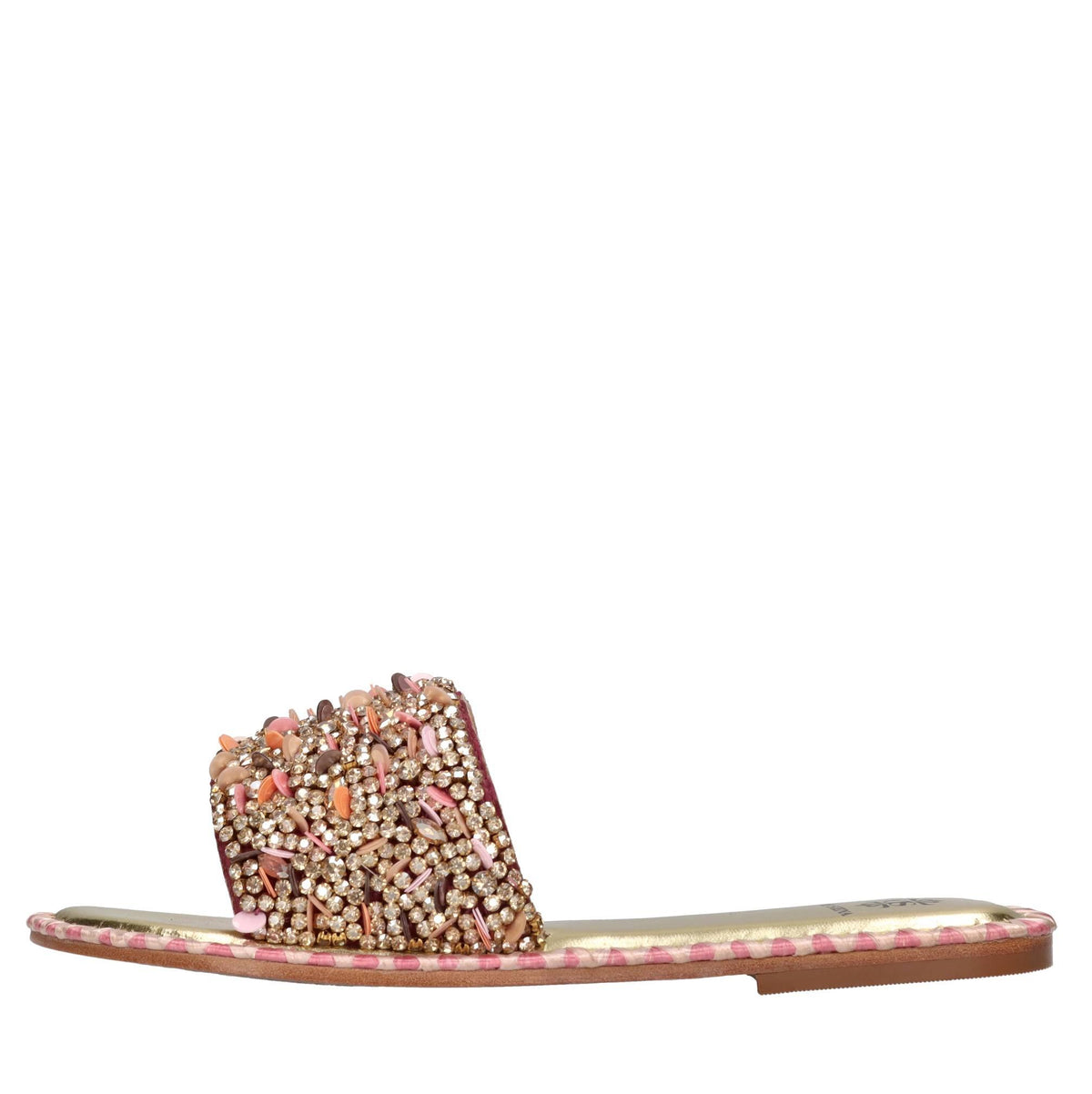 Mules in raso,strass e paillettes 