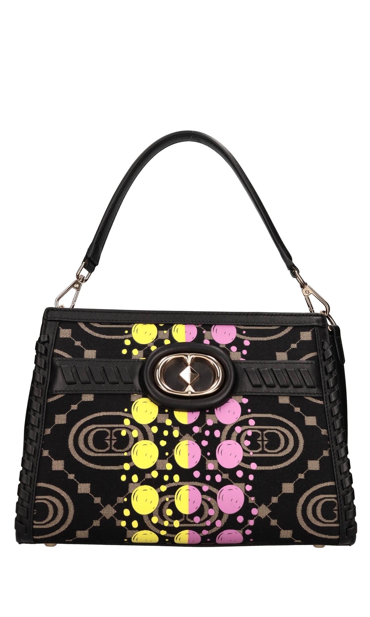 Borsa monogram in pelle e tessuto 