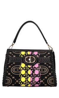 Borsa monogram in pelle e tessuto 
