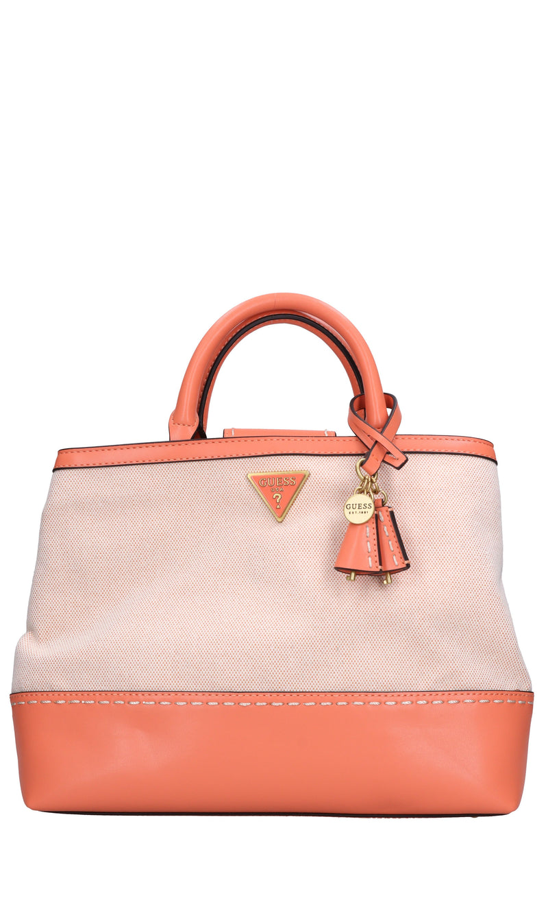 Borsa in tessuto con inserti in ecopelle 