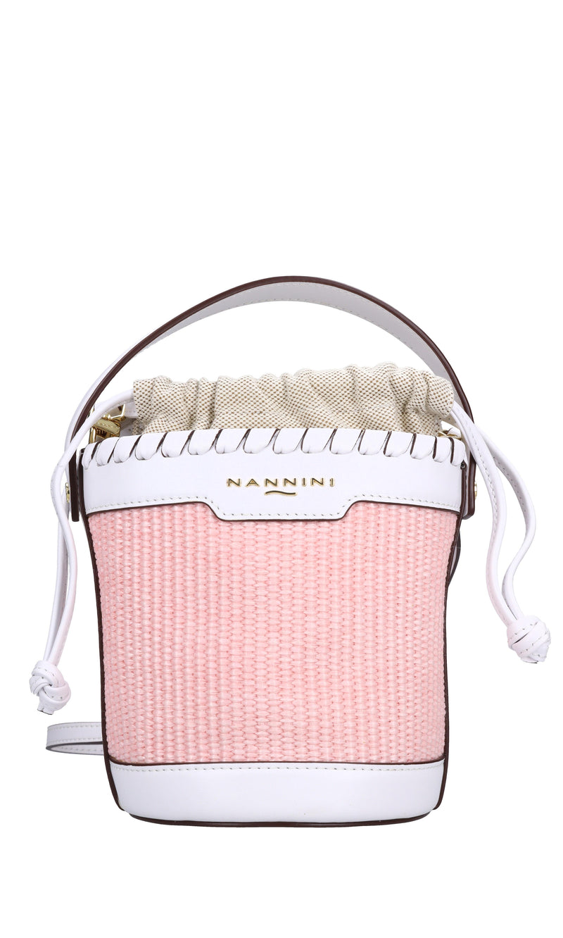 Borsa in rafia con inserti in ecopelle 