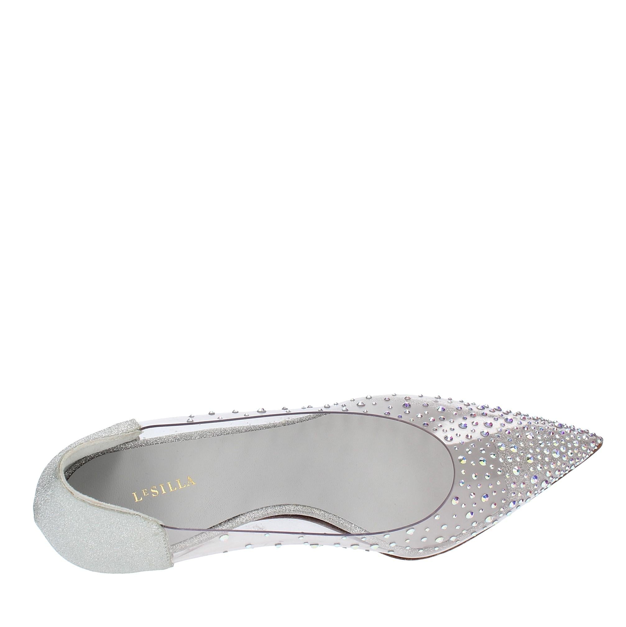 Décolleté in pelle glitterata e PVC 