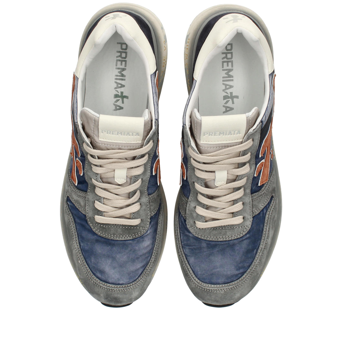 Sneakers in pelle scamosciata, tessuto e inserti in pelle 