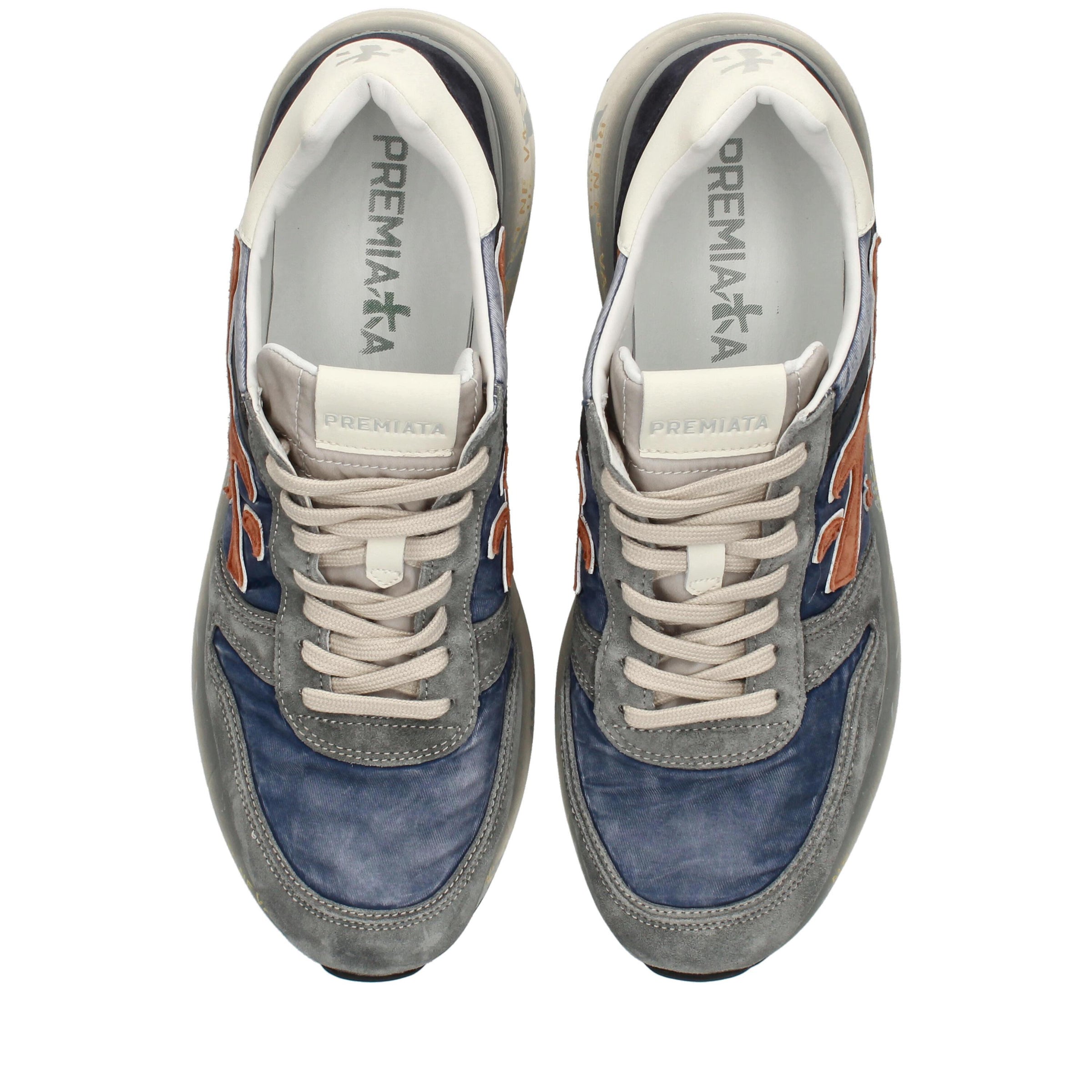 Sneakers in pelle scamosciata, tessuto e inserti in pelle 