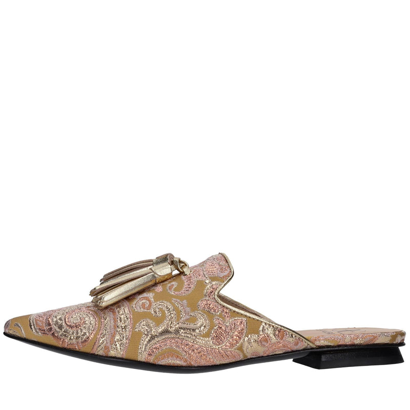 Sabot in pelle e tessuto 