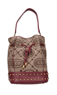 Borsa in pelle e tessuto 