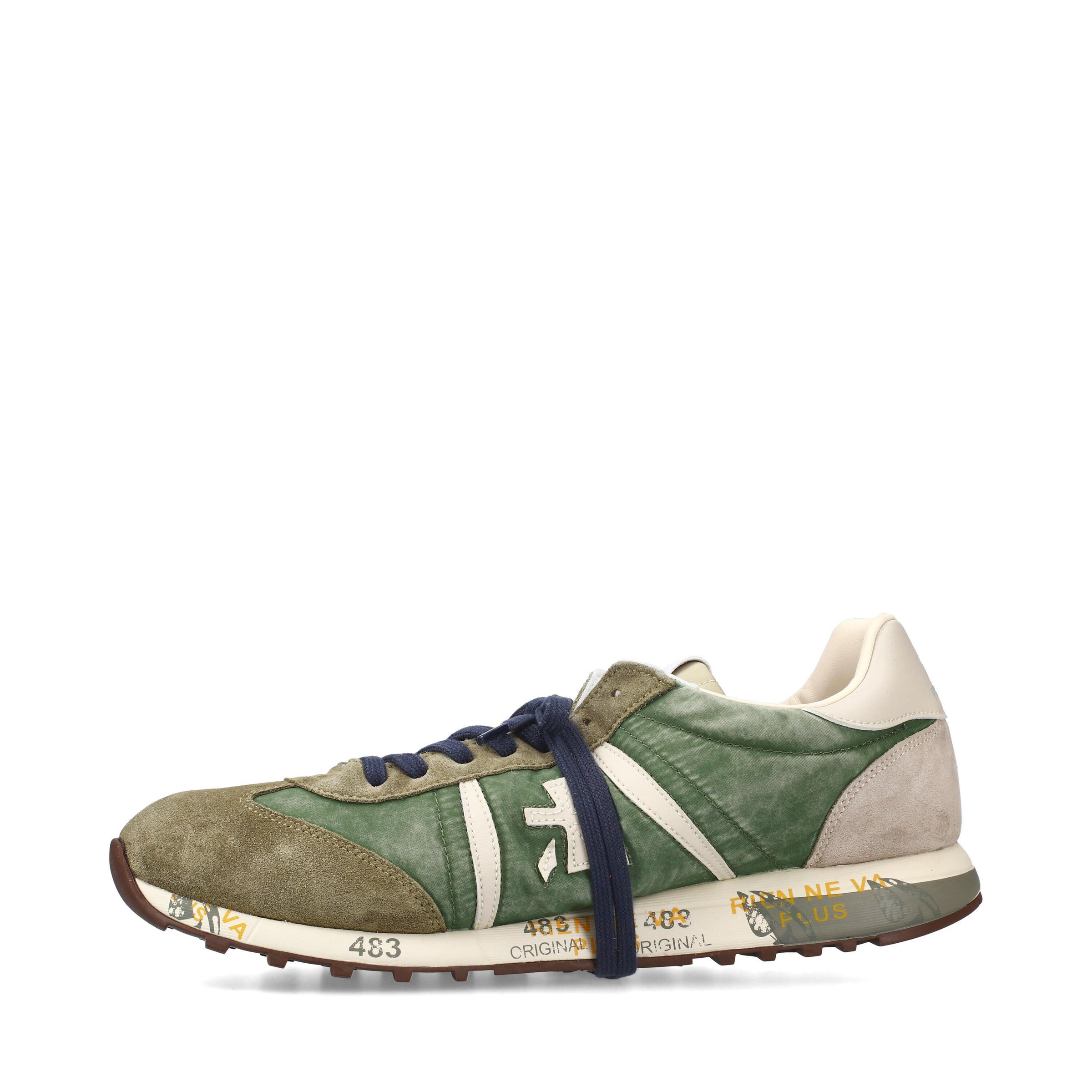 Sneakers in pelle scamosciata, tessuto e inserti in pelle 