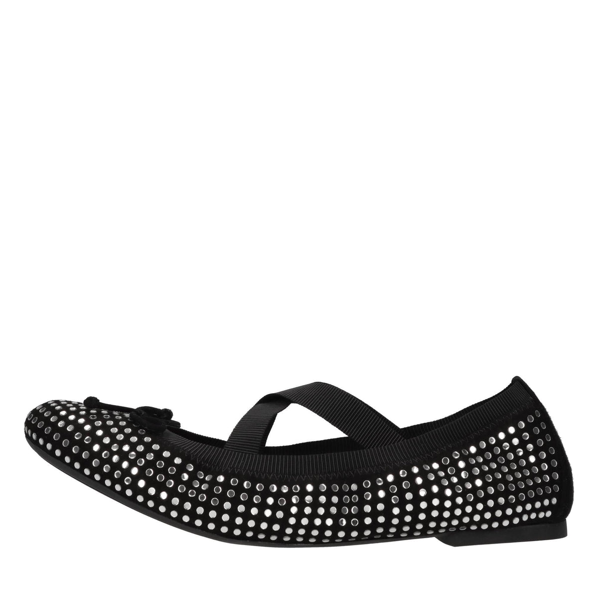 Ballerine in camoscio,tessuto elastico e strass 