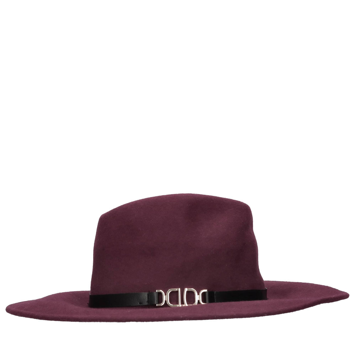 Cappello a tesa larga in feltro con banda in ecopelle ed accessorio color oro 