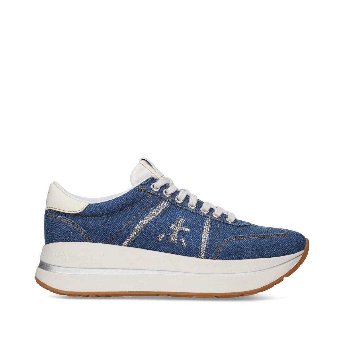 Sneakers in tessuto ecopelle e strass 
