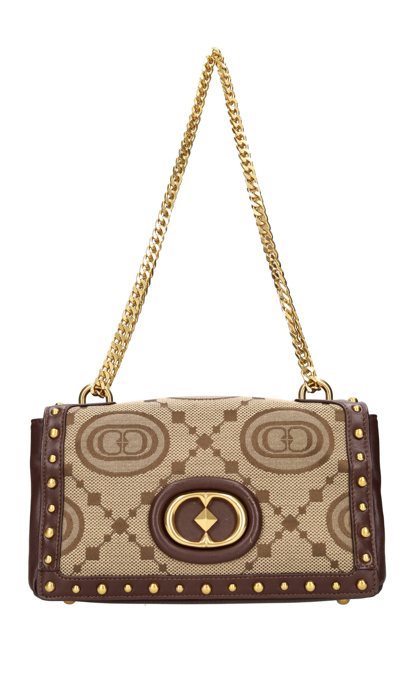 Borsa in pelle e tessuto 