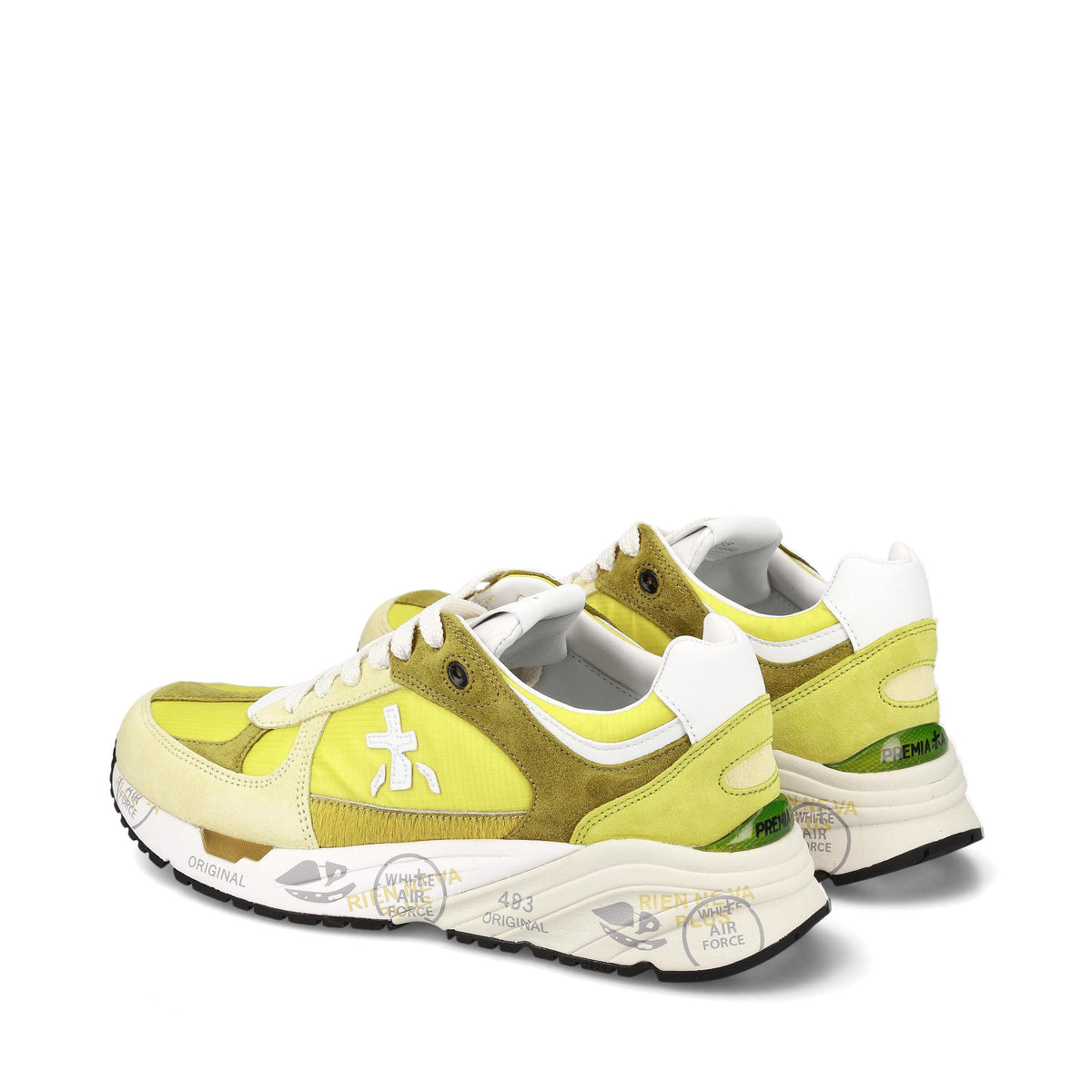 Sneakers in pelle scamosciata, tessuto e inserti in pelle 