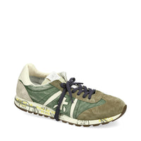 Sneakers in pelle scamosciata, tessuto e inserti in pelle 