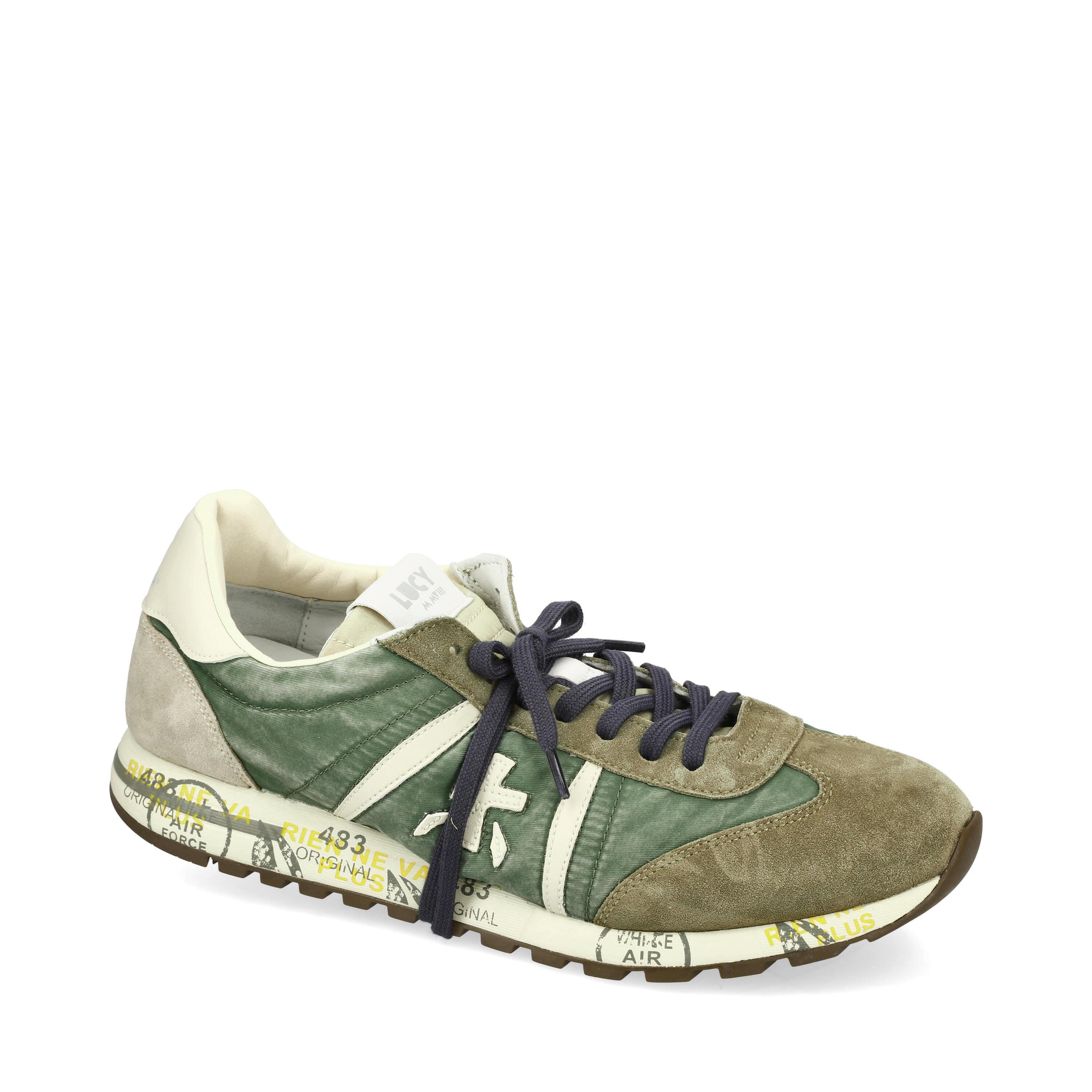 Sneakers in pelle scamosciata, tessuto e inserti in pelle 